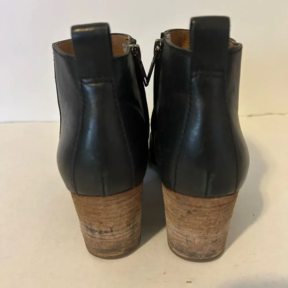 Madewell Brenner Black Leather Ankle Bootie Side Zip Stacked festival 7 boho hip